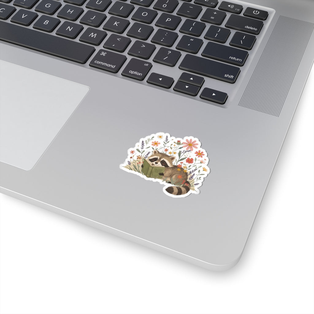 Reading Raccoon Kiss-Cut Stickers | Floral Woodland Illustration