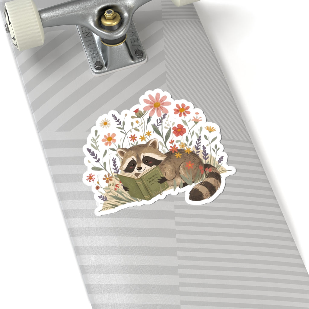 Reading Raccoon Kiss-Cut Stickers | Floral Woodland Illustration