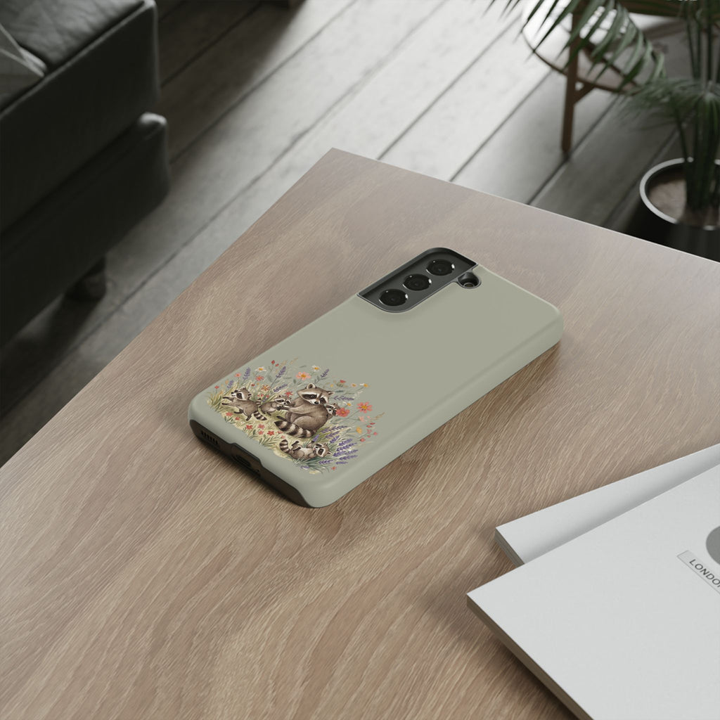Woodland Raccoons phone case | Tough Case, floral critters, protective slim cover