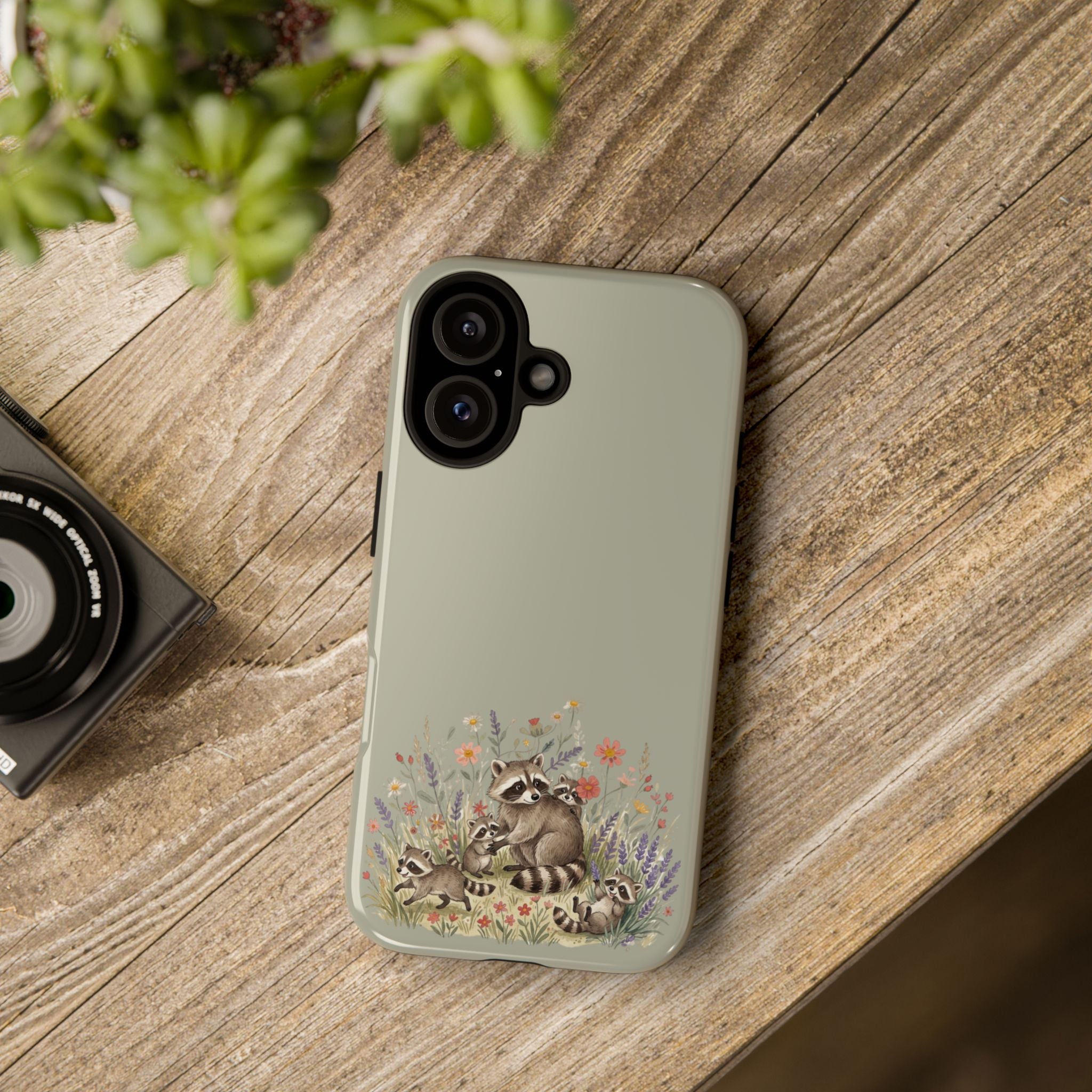 Woodland Raccoons phone case | Tough Case, floral critters, protective slim cover