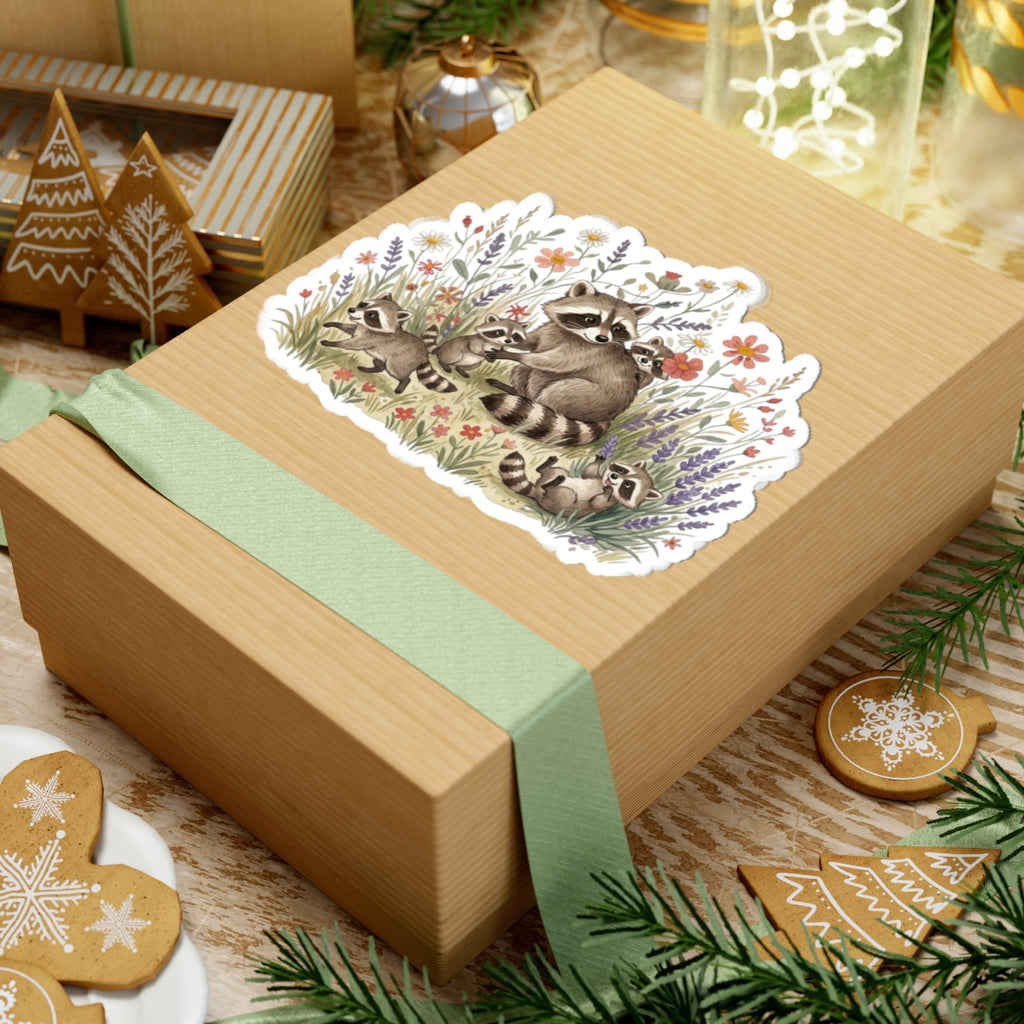 Mama Raccoon Kiss-Cut Stickers | Floral Woodland Vinyl Sticker