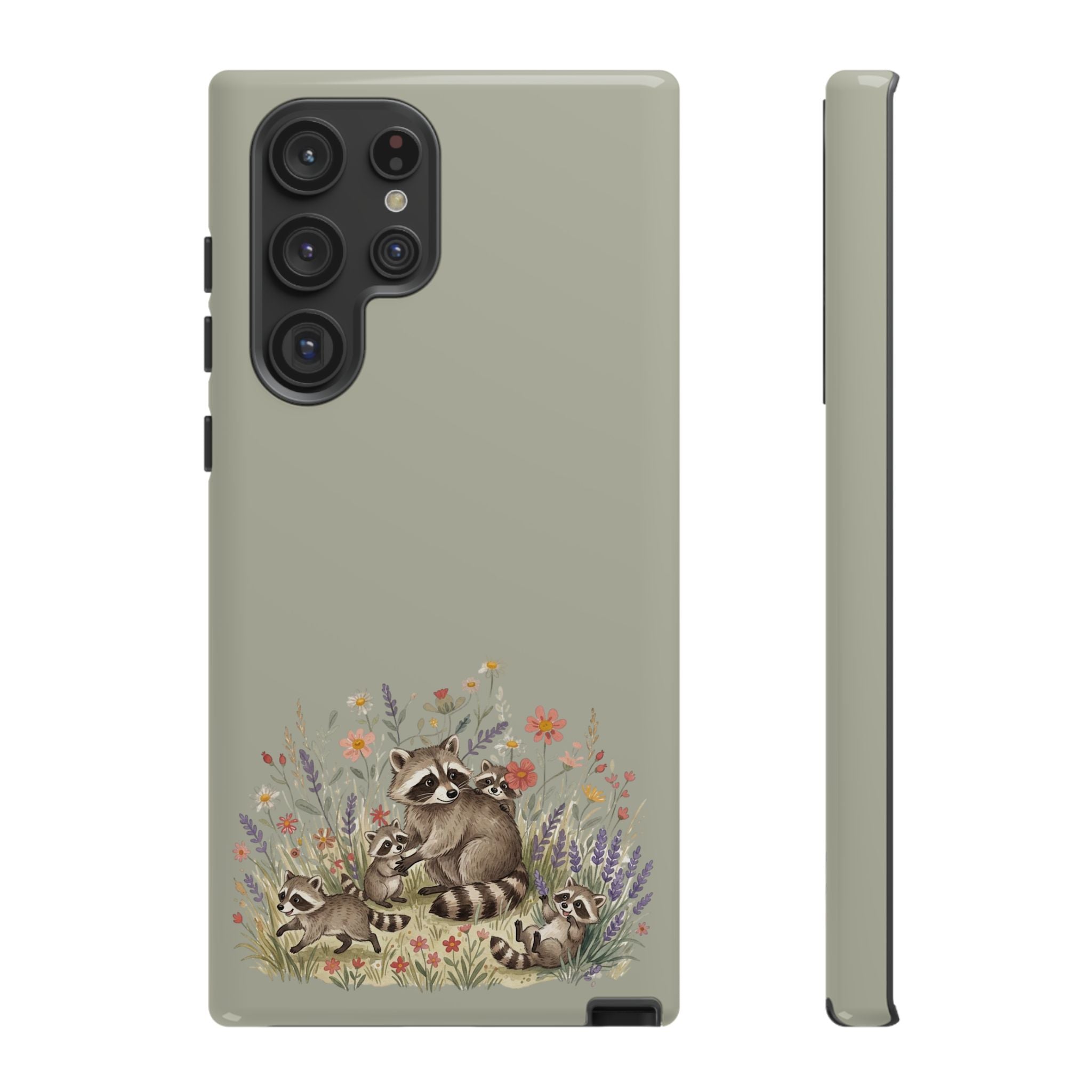 Woodland Raccoons phone case | Tough Case, floral critters, protective slim cover