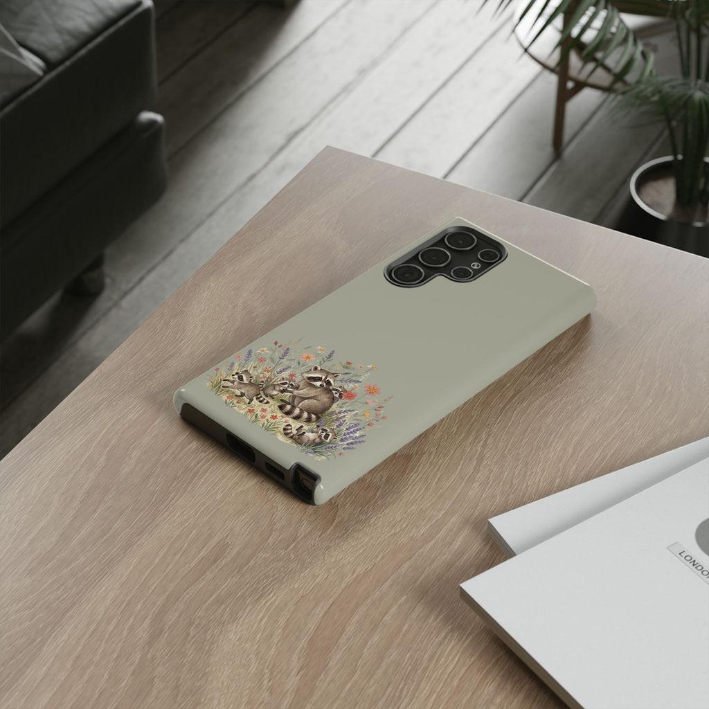 Woodland Raccoons phone case | Tough Case, floral critters, protective slim cover