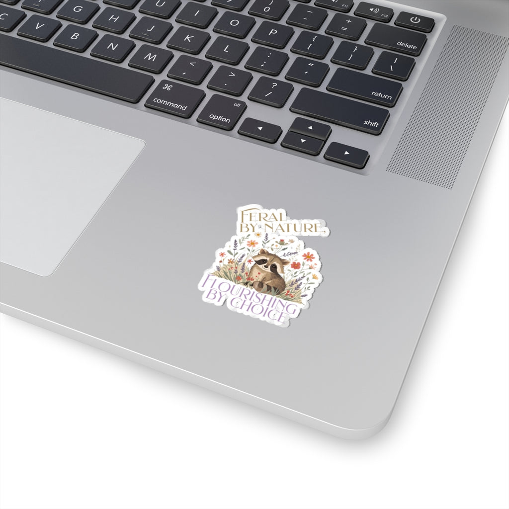 Feral By Nature raccoon floral sticker | Kiss-Cut Sticker