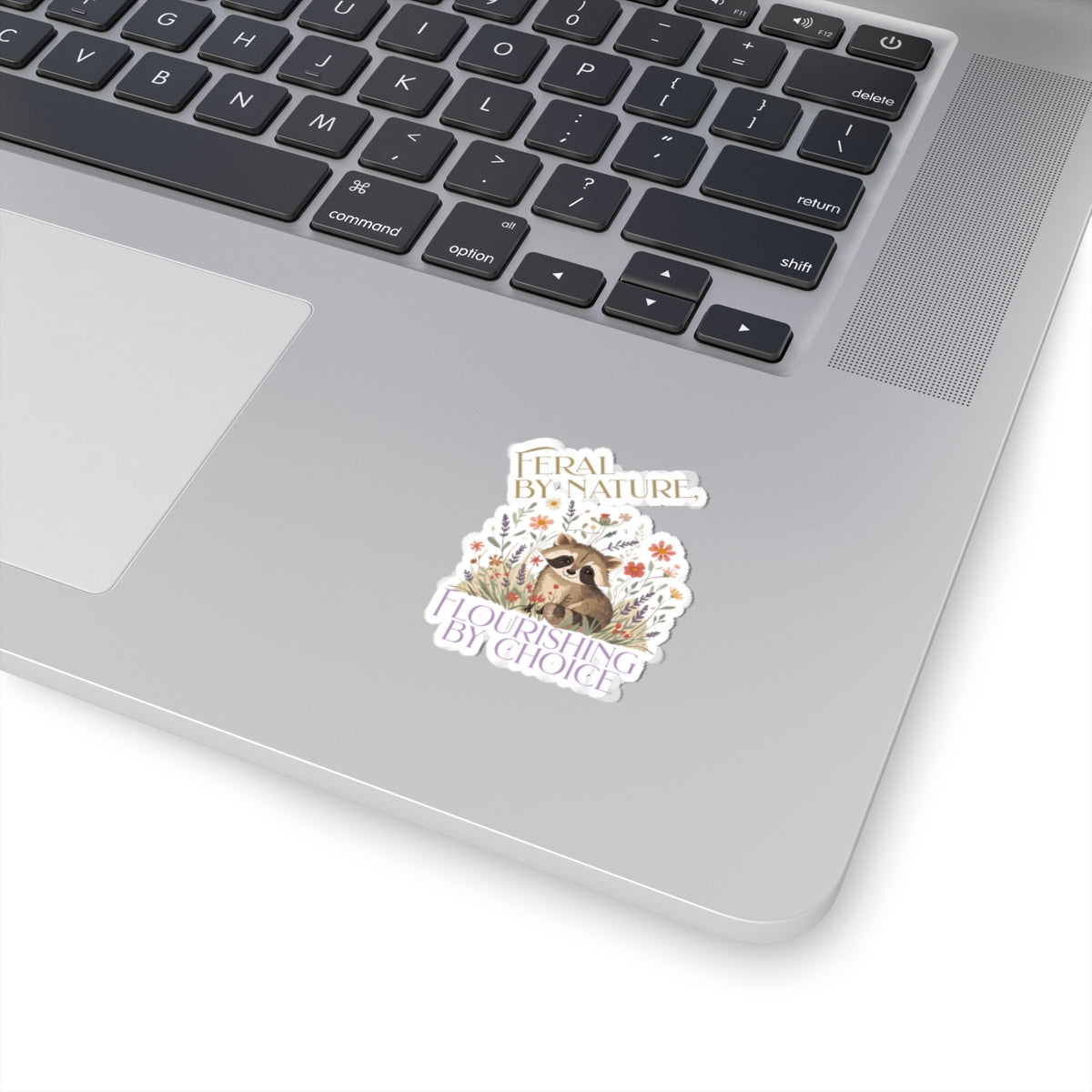 Feral By Nature raccoon floral sticker | Kiss-Cut Sticker