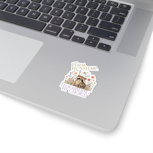 Feral By Nature raccoon floral sticker | Kiss-Cut Sticker