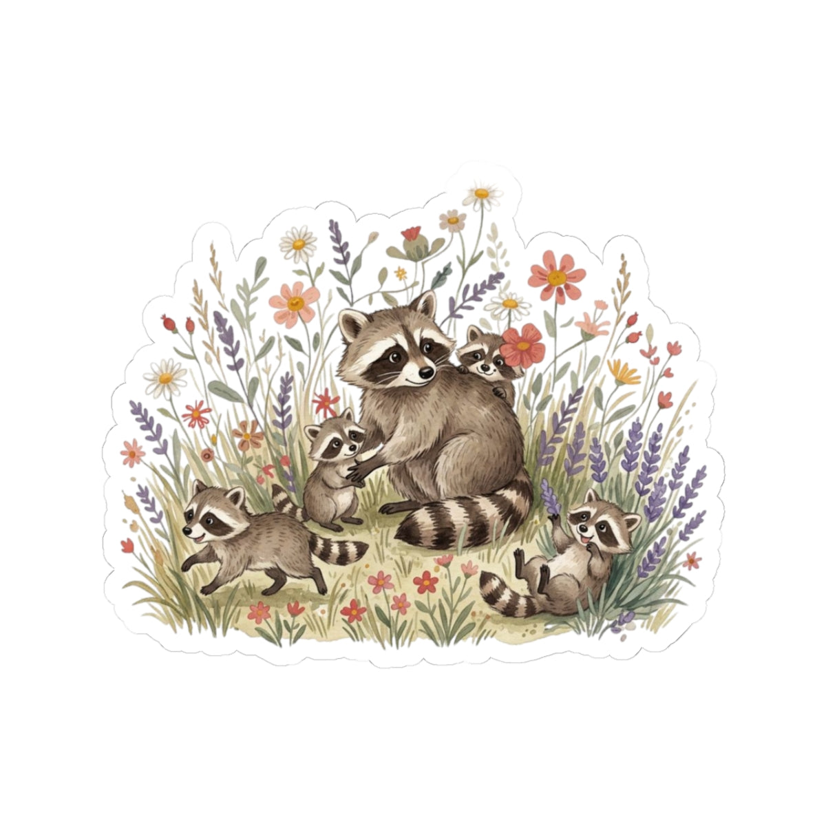 Mama Raccoon Kiss-Cut Stickers | Floral Woodland Vinyl Sticker