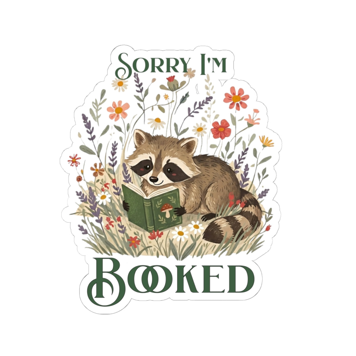 Sorry Im Booked Raccoon Sticker | Kiss-Cut Reading Decal