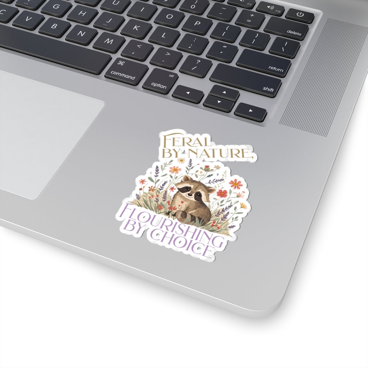 Feral By Nature raccoon floral sticker | Kiss-Cut Sticker