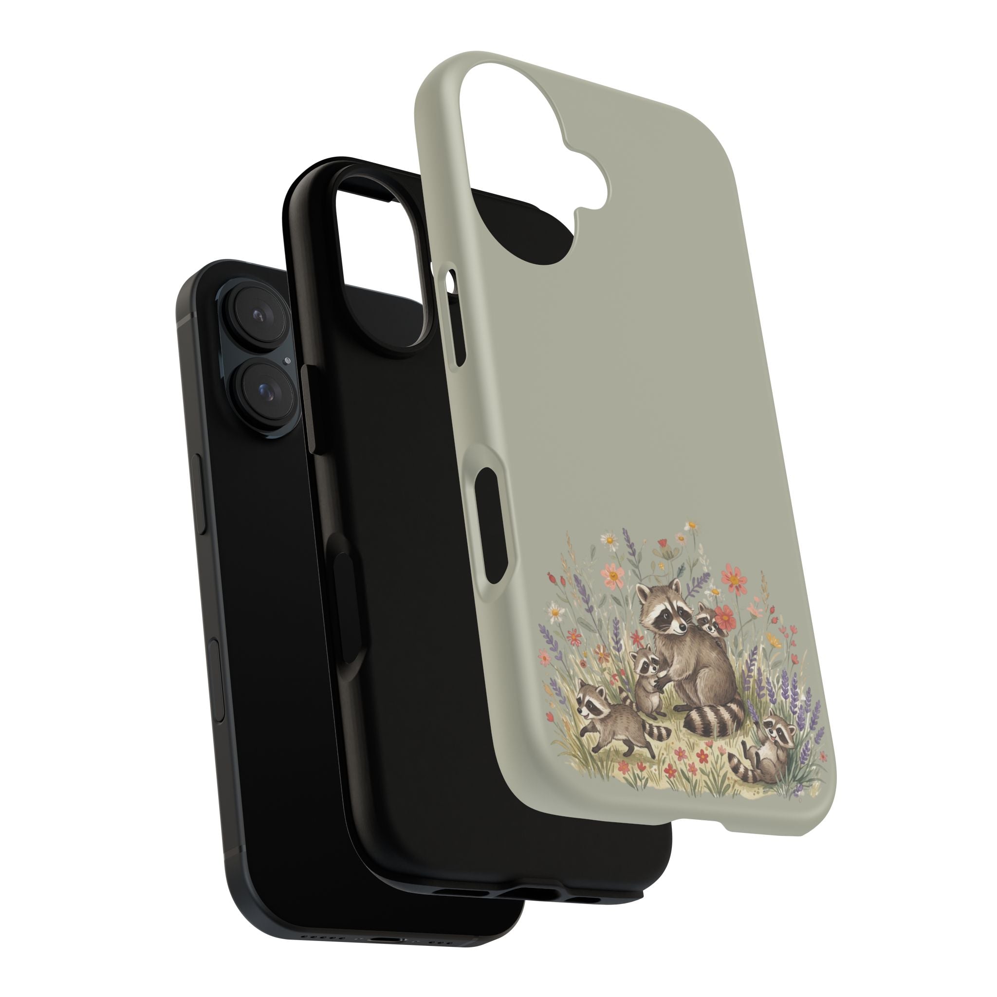 Woodland Raccoons phone case | Tough Case, floral critters, protective slim cover