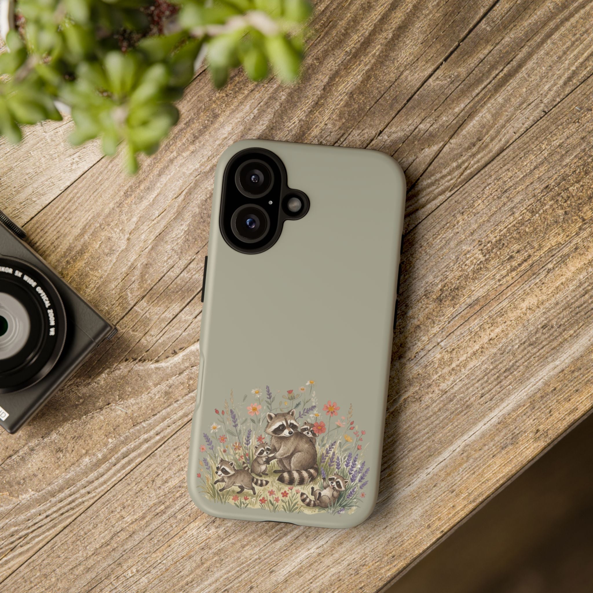 Woodland Raccoons phone case | Tough Case, floral critters, protective slim cover