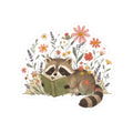 Reading Raccoon Kiss-Cut Stickers | Floral Woodland Illustration
