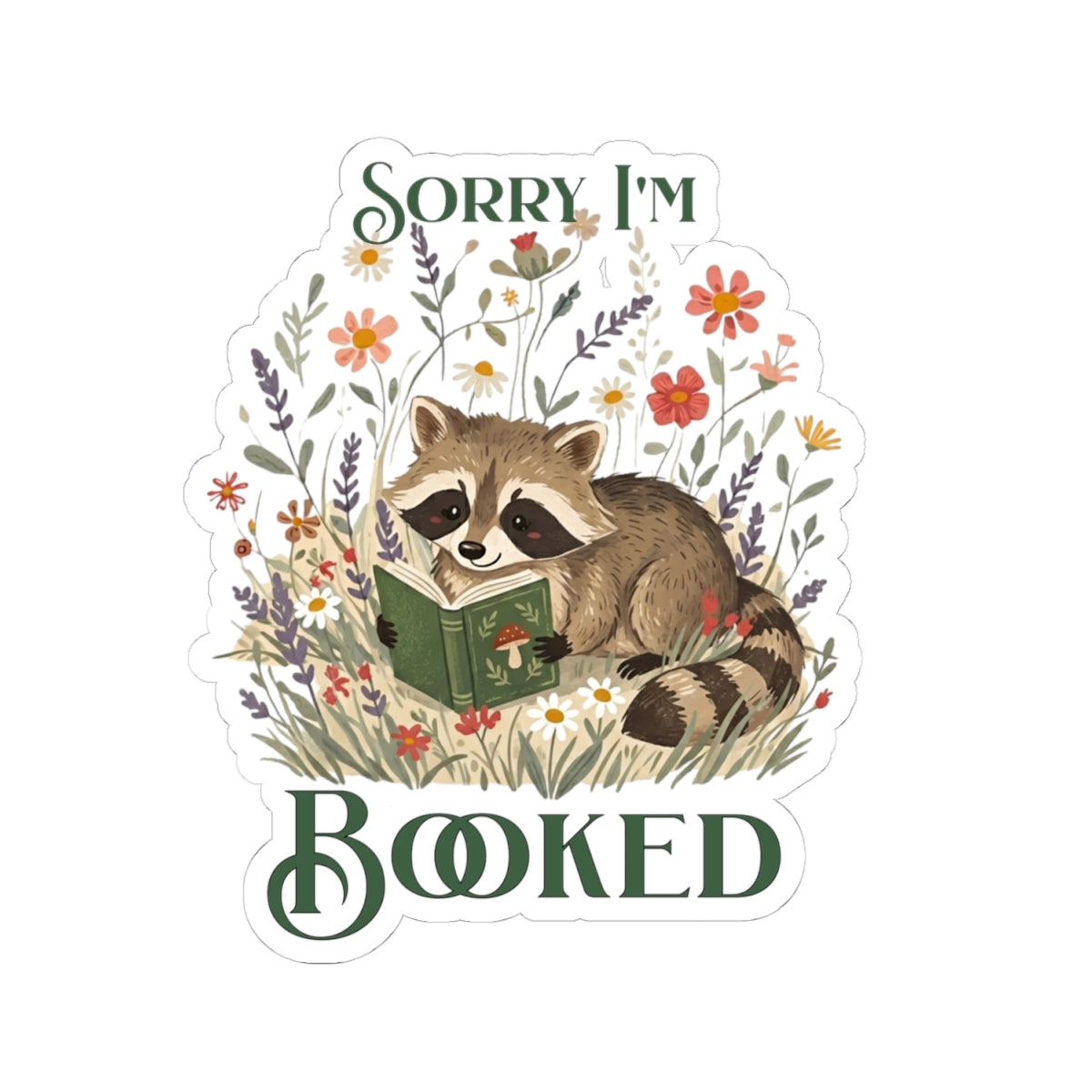 Sorry Im Booked Raccoon Sticker | Kiss-Cut Reading Decal
