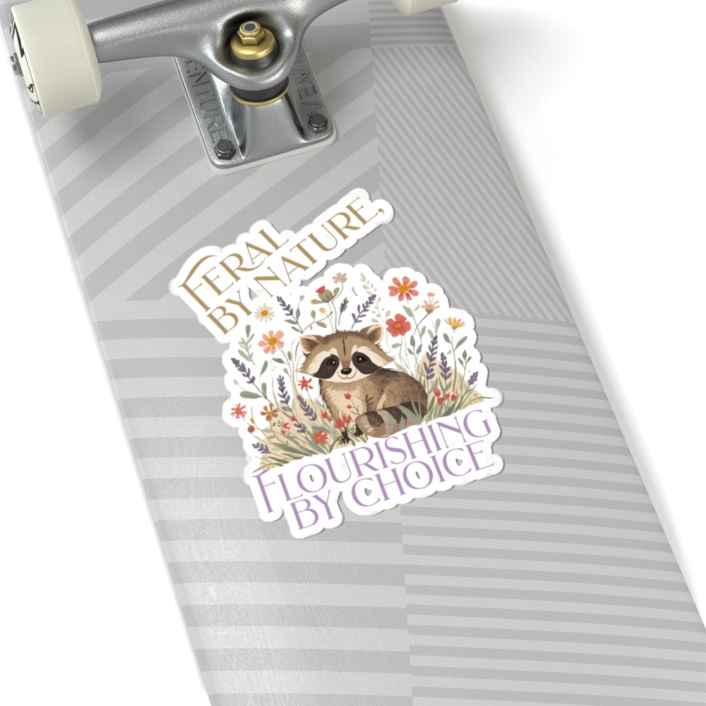 Feral By Nature raccoon floral sticker | Kiss-Cut Sticker