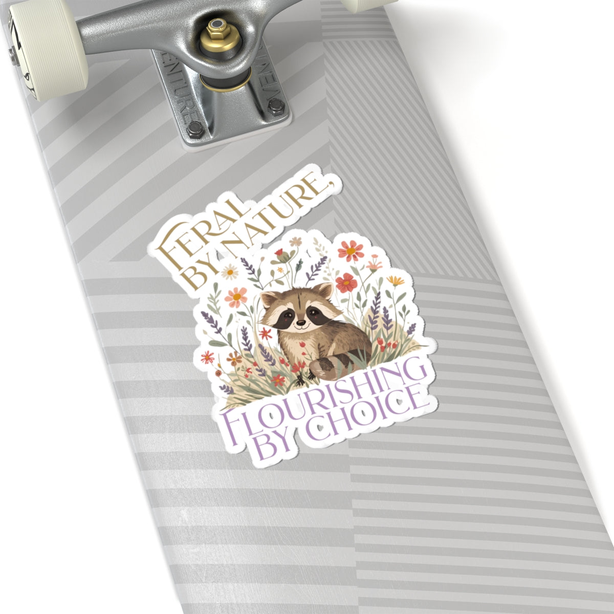 Feral By Nature raccoon floral sticker | Kiss-Cut Sticker